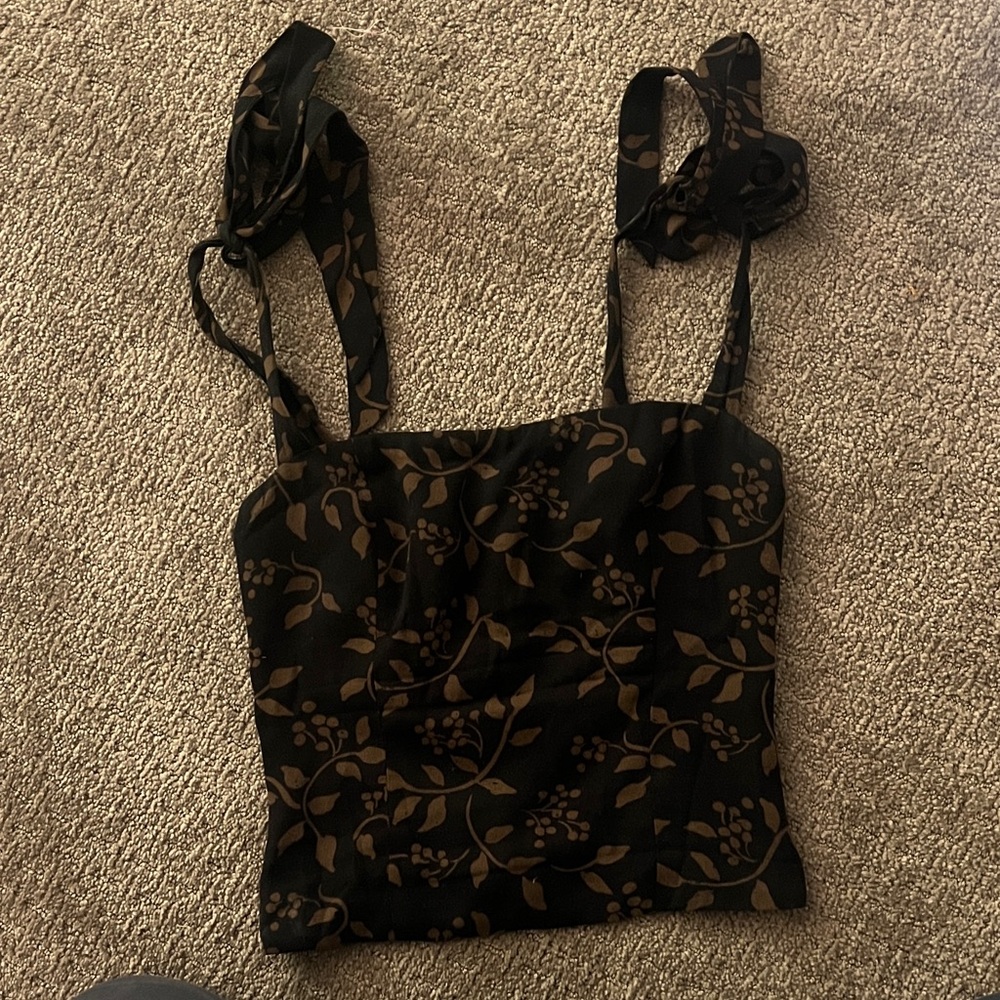 Reformation Black and Brown Floral top